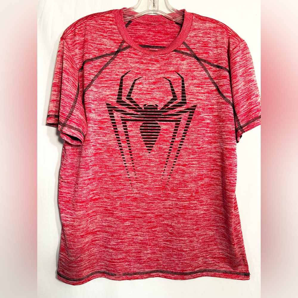 MENS MEDIUM RED WHITE SPIDERMAN ACTIVEWEAR SHORT SLEEVE T-SHIRT